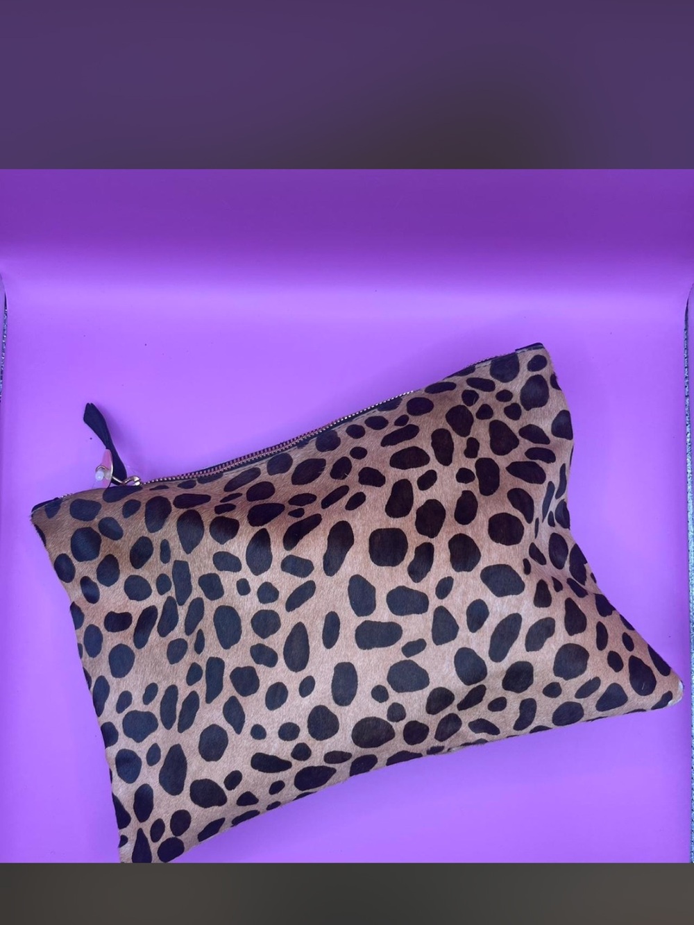 Clare V Leopard Print Zip Clutch in Tan and Black